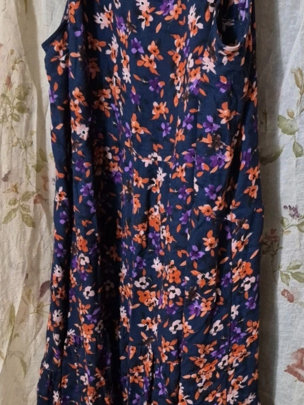 Time and Tru Navy Maxi Dress with Orange & Purple Floral Print